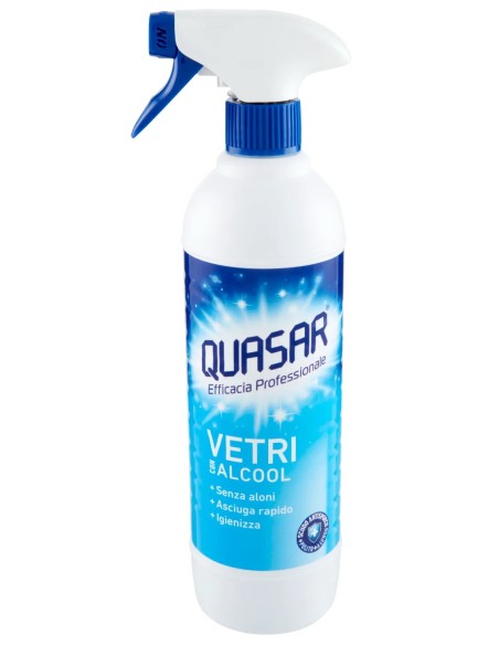 Quasar Vetri Con Alcool - Detergente Spray 580ml - Senza Aloni - Igienizza